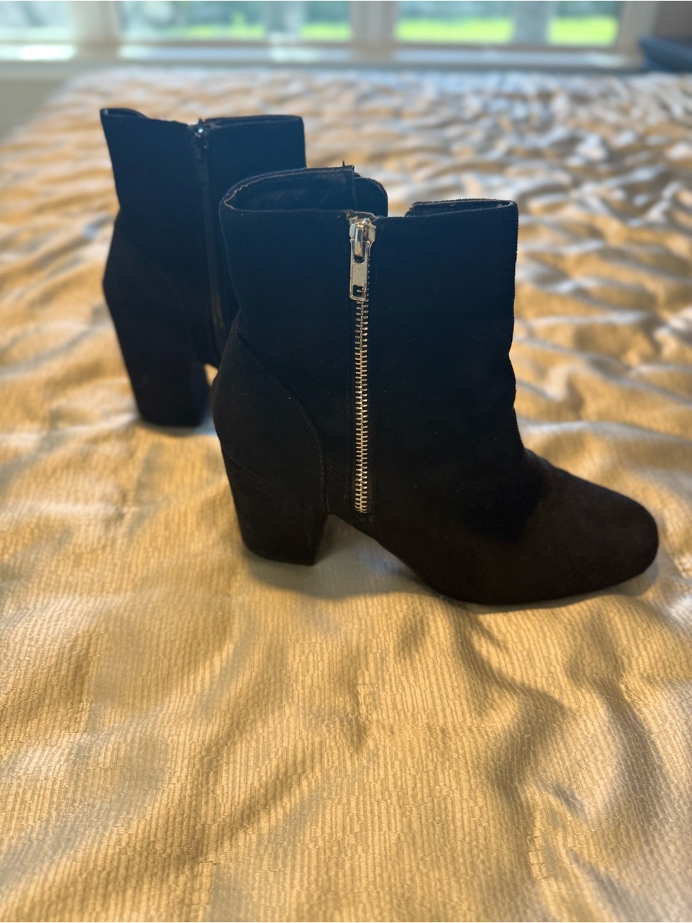 Black Suede Ankle Boots with Side Zip - Women's Fashion Bootie